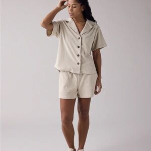 Women's Cream Button-Up Shirt (S) and Shorts (XS) Set